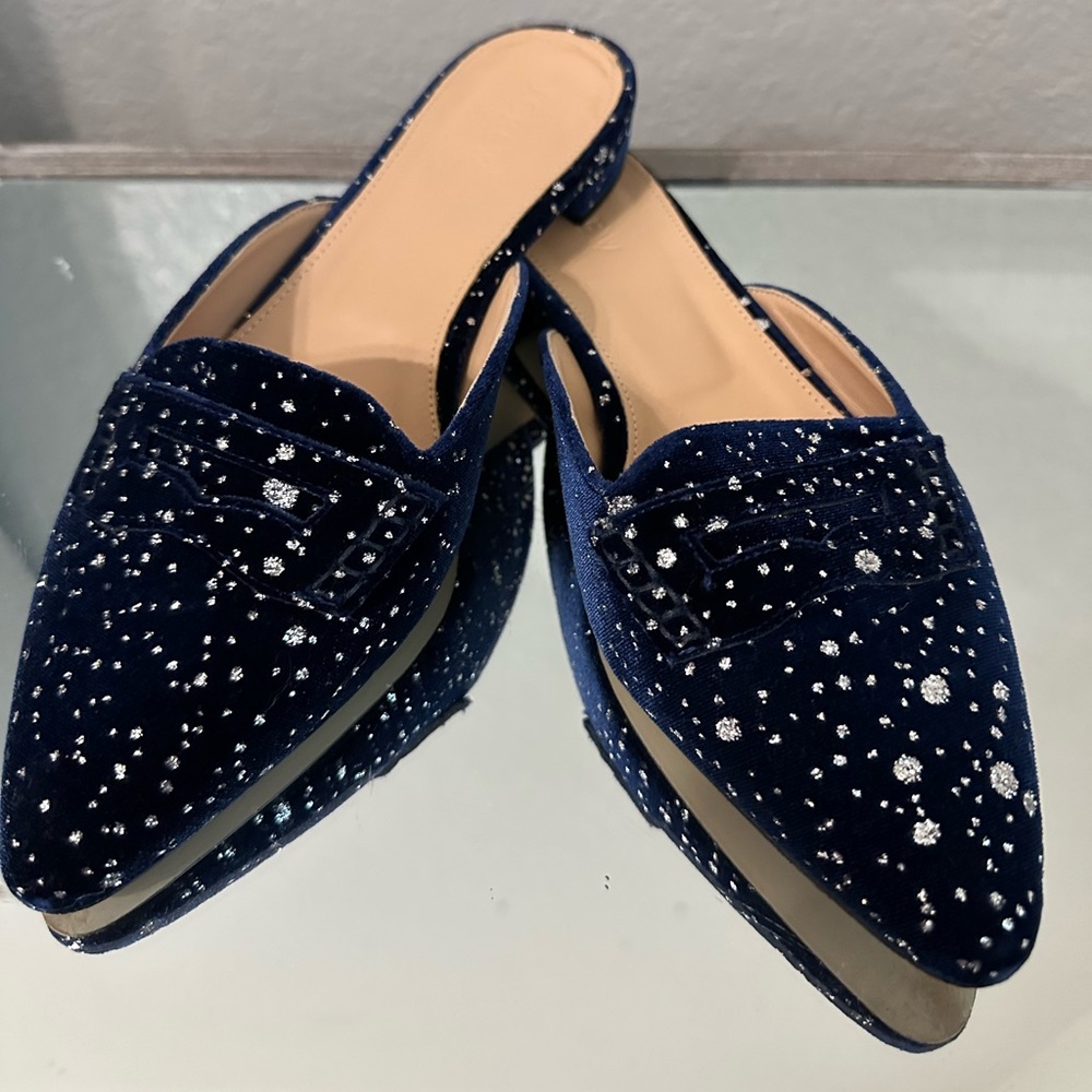 J CREW Glitter Sparkle Flats Loafer Mules 8.5 - Picture 4 of 11